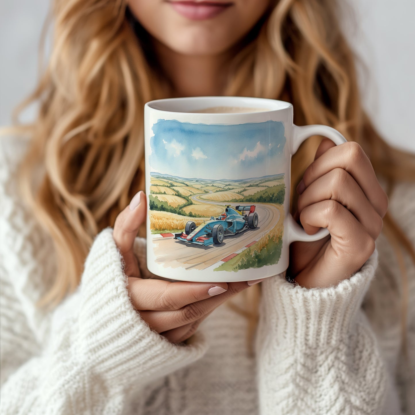 Hrnek s formulí na venkově