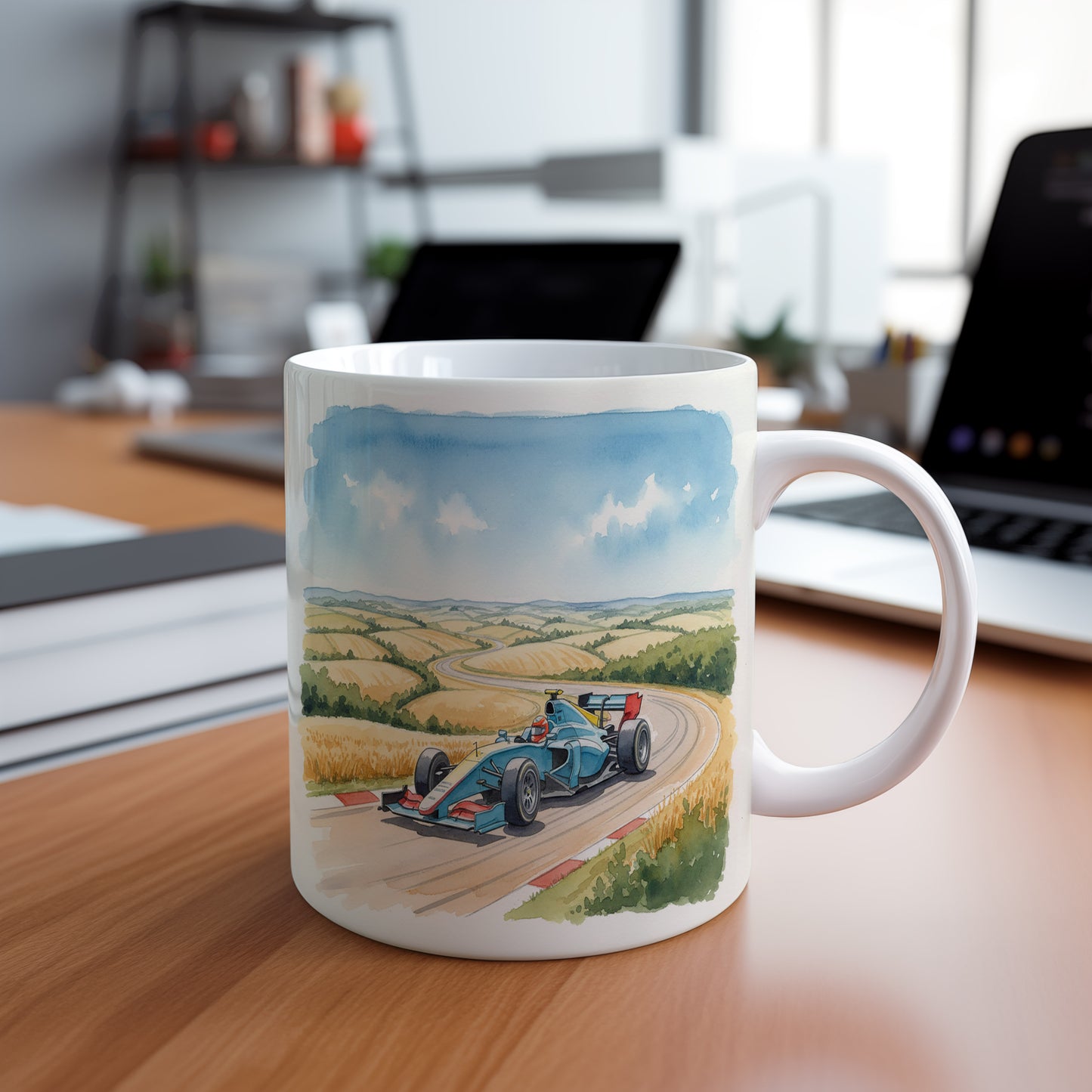 Hrnek s formulí na venkově