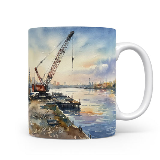 Jeřáb při západu slunce v akvarelu