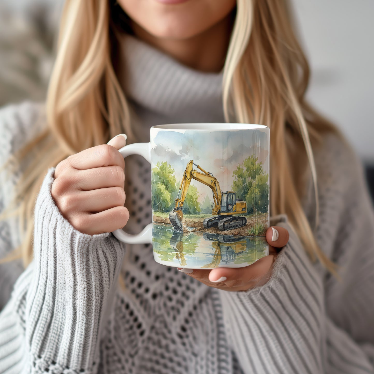 Hrnek s bagrem u řeky