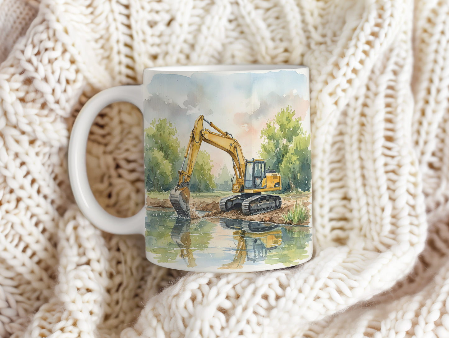 Hrnek s bagrem u řeky