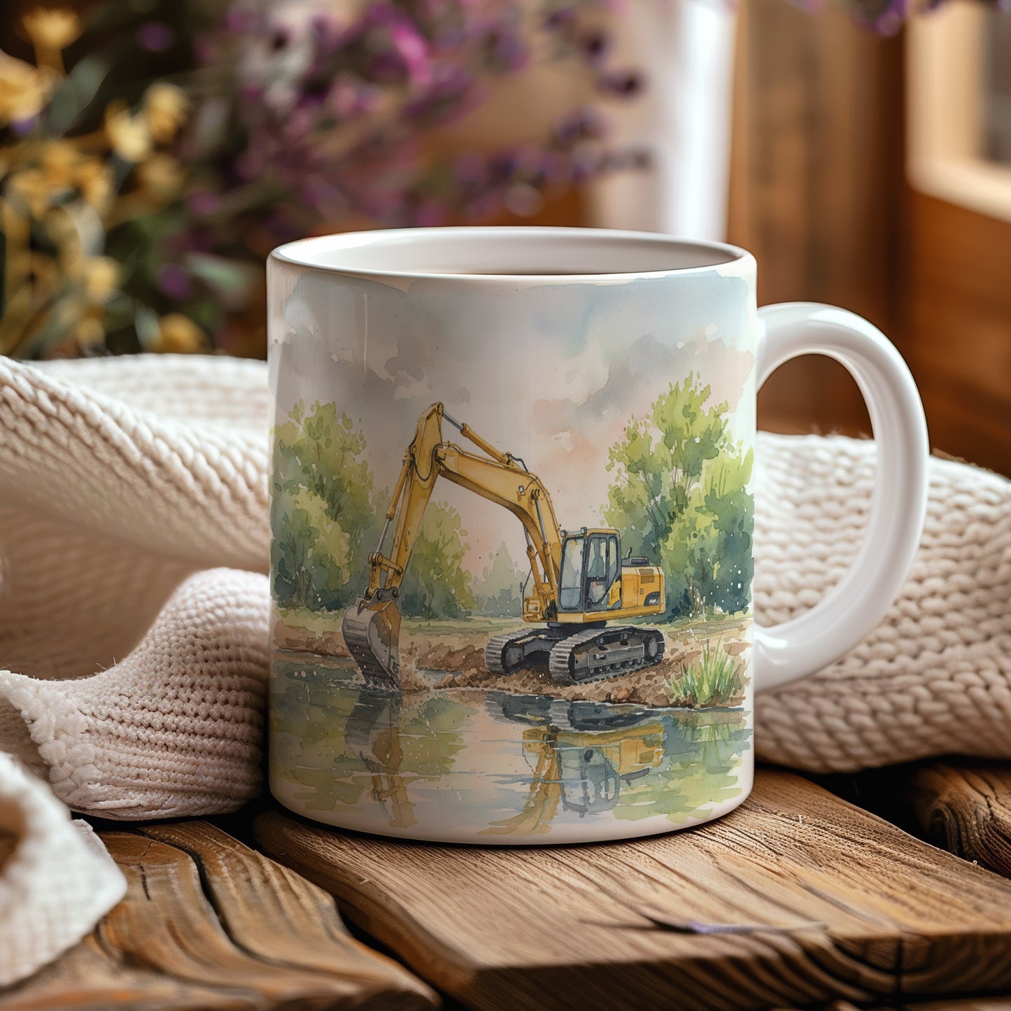 Hrnek s bagrem u řeky