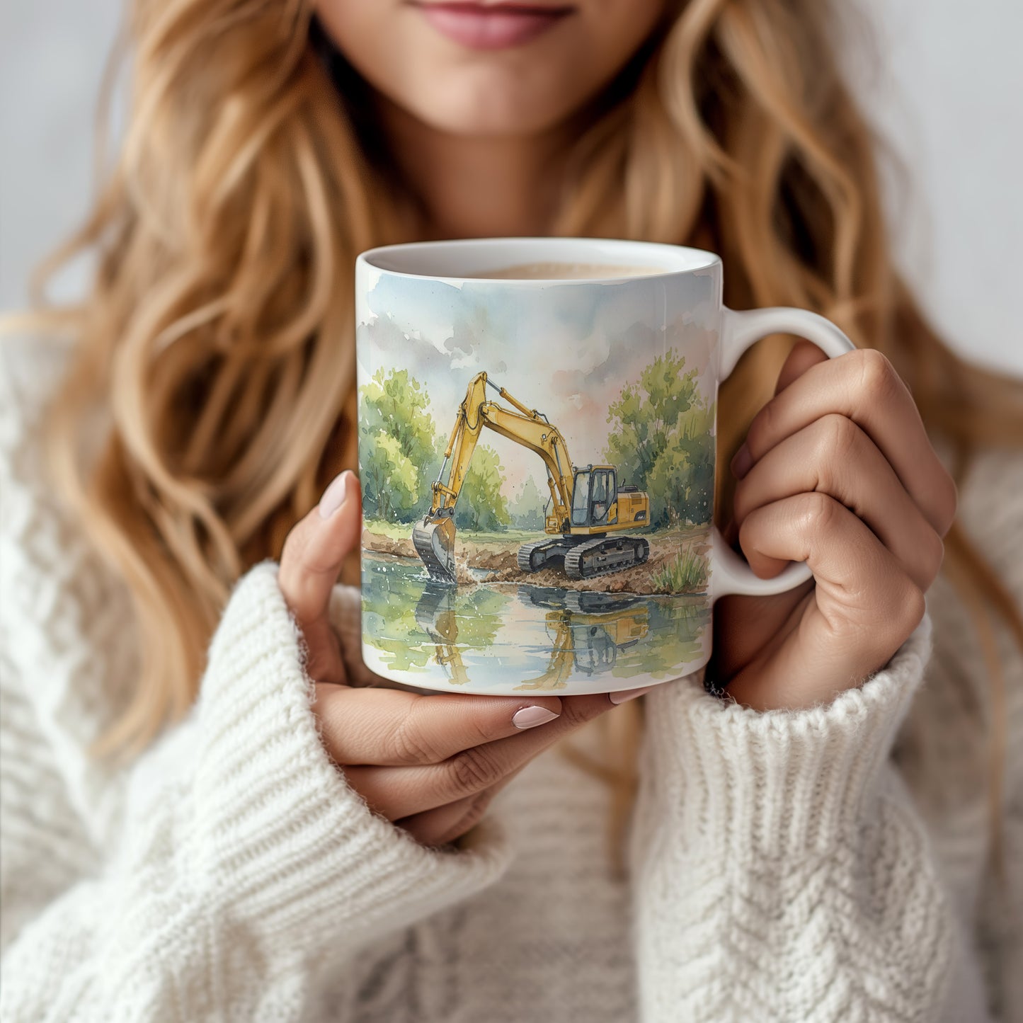 Hrnek s bagrem u řeky