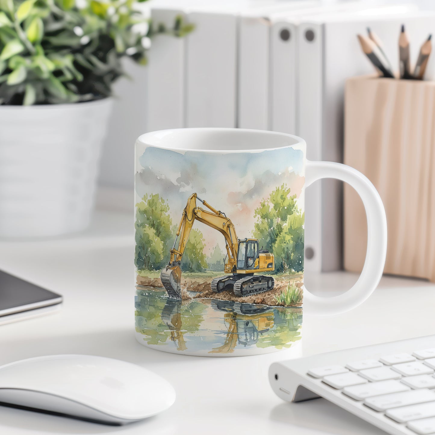 Hrnek s bagrem u řeky