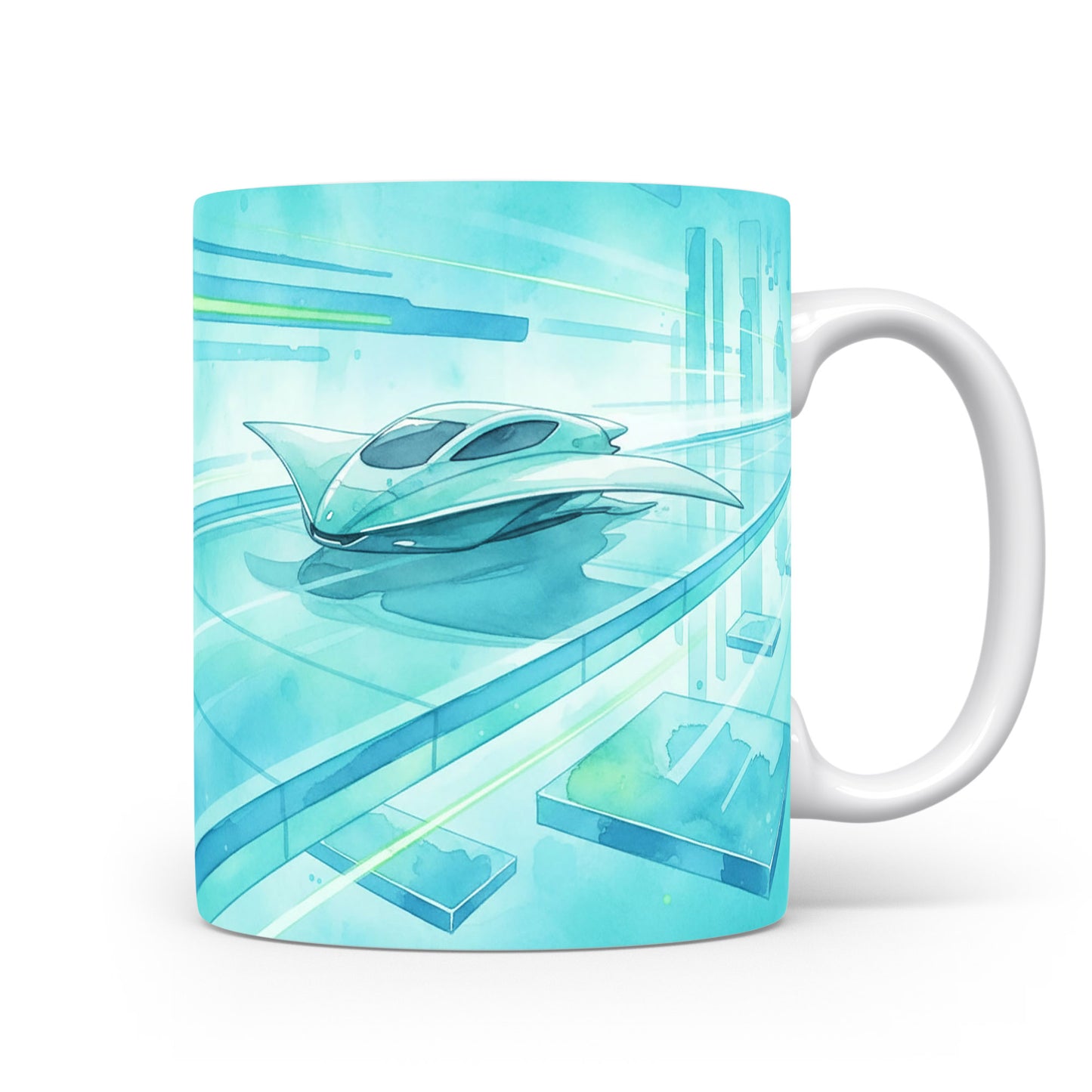 Hrnek s futuristickou lodí