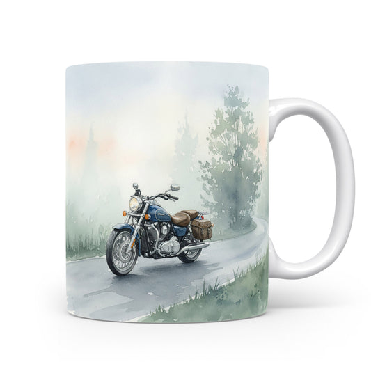 Akvarelová motorka na lesní cestě