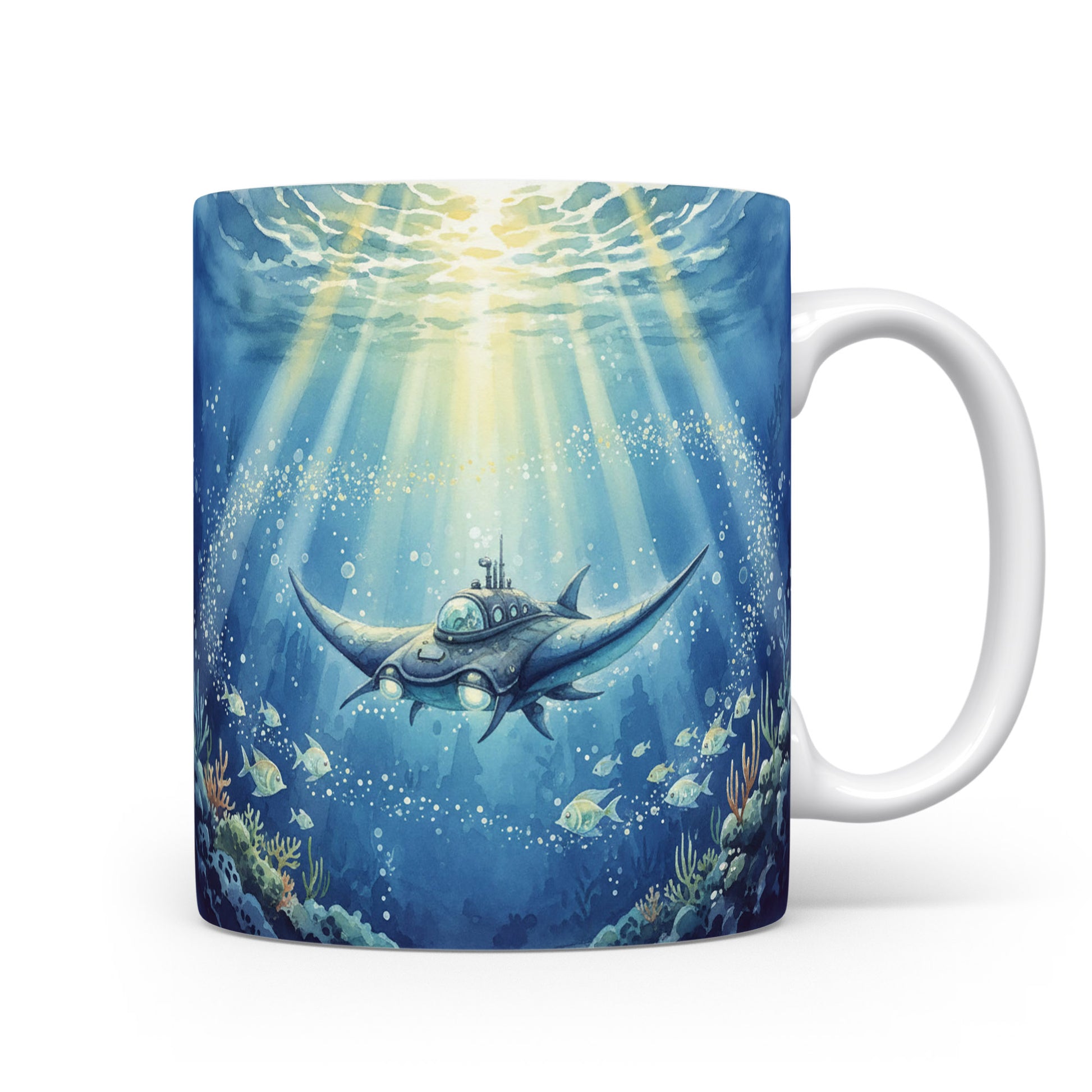 Hrnek s akvarelem ponorky v moři