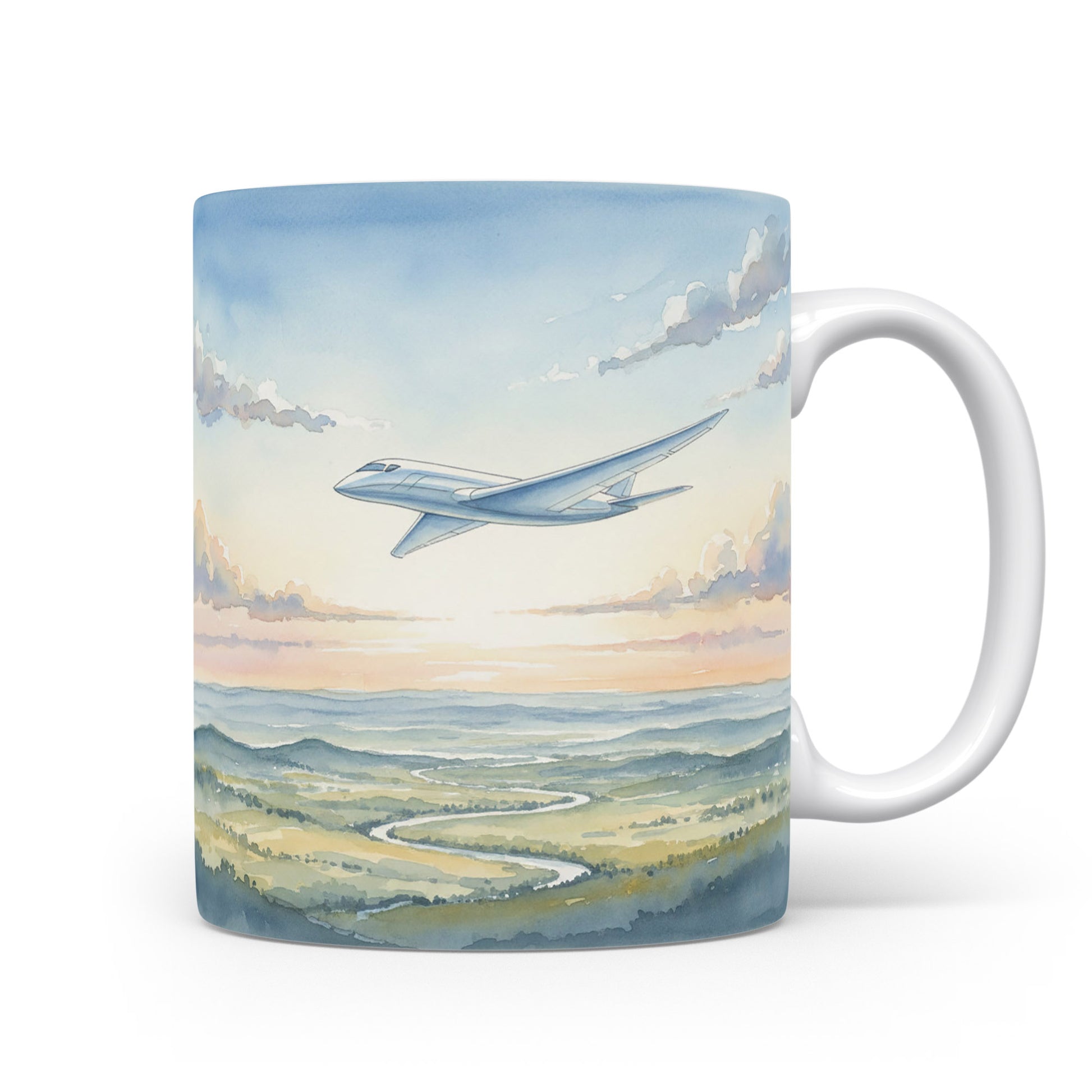 Letadlo nad krajinou na hrnku