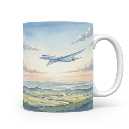 Letadlo nad krajinou na hrnku