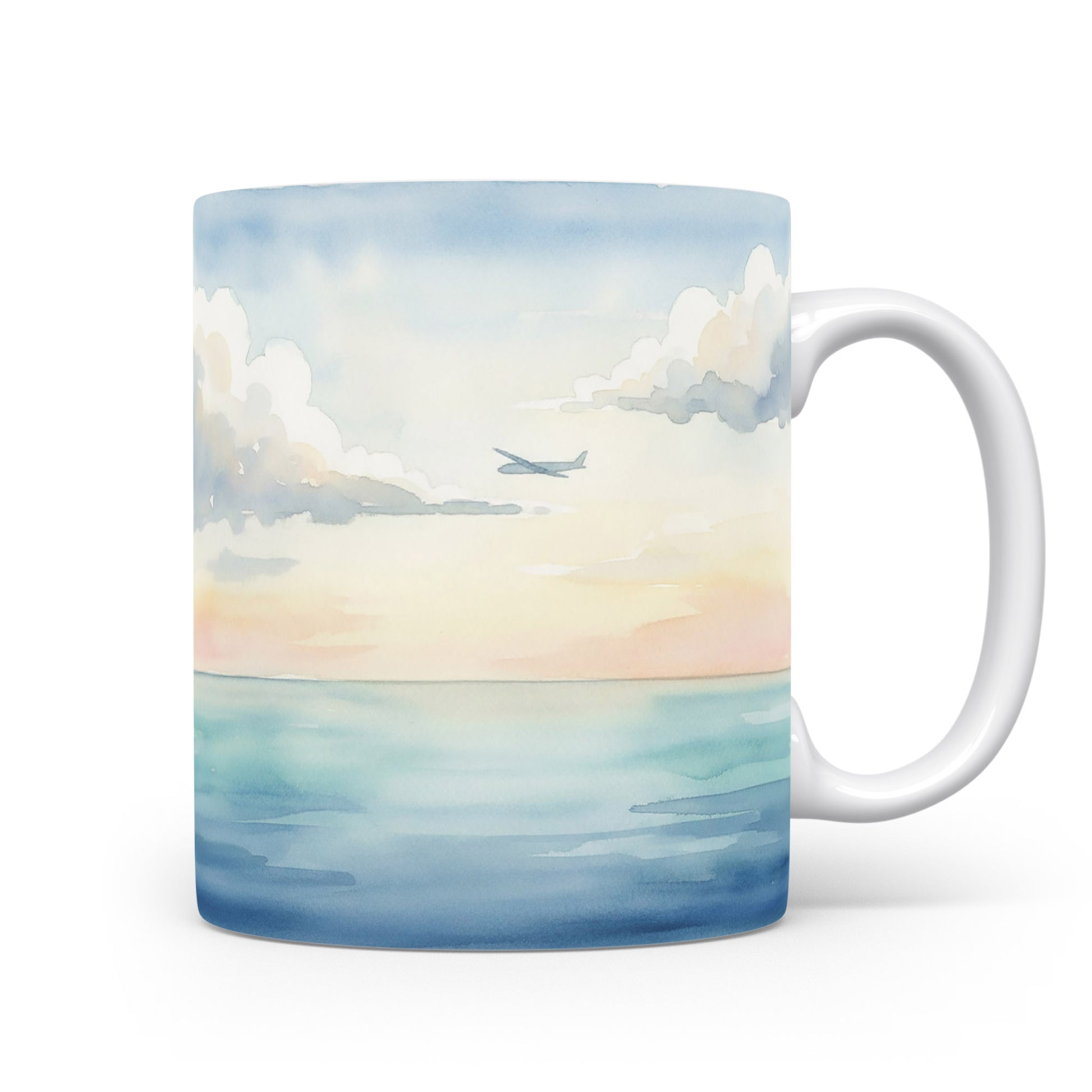 Letadlo nad oceánem v akvarelu