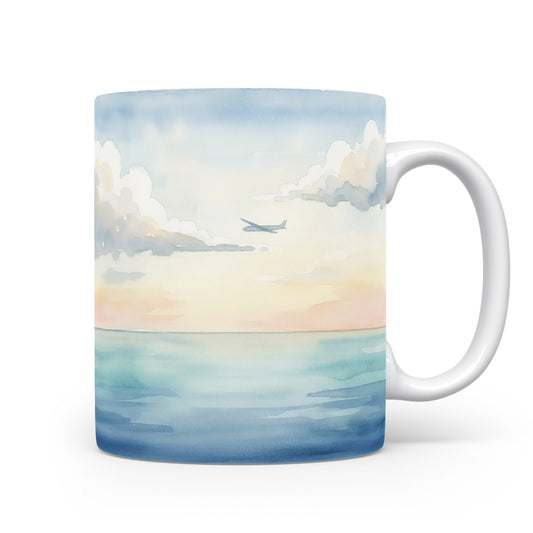 Letadlo nad oceánem v akvarelu