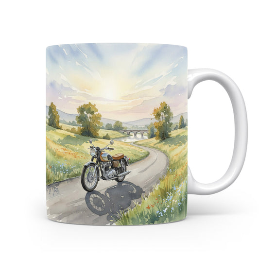 Motorka na venkovské cestě v akvarelovém stylu