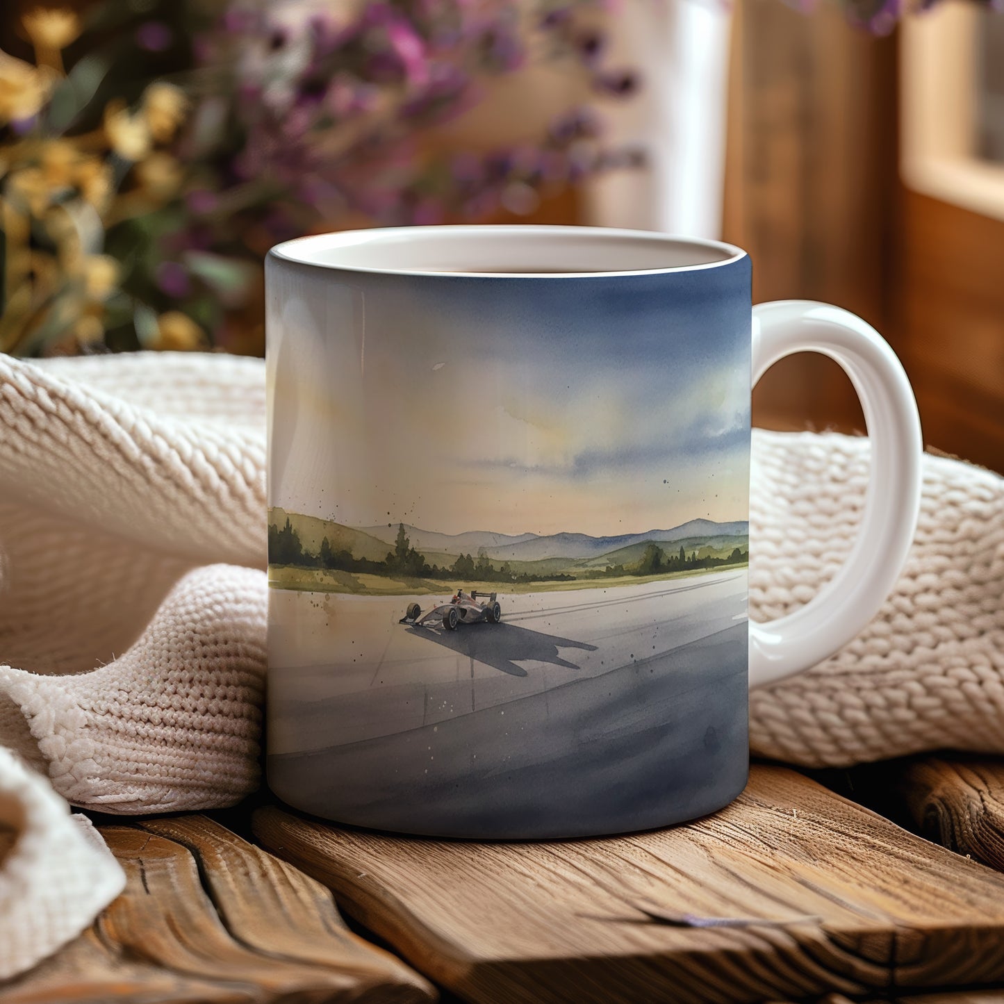 Hrnek s formulí na závodní dráze