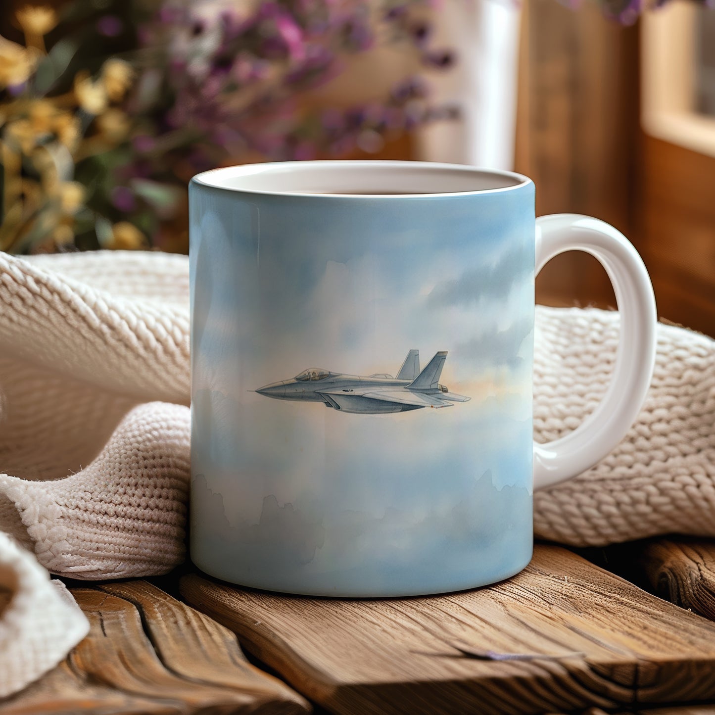 Hrnek s tryskáčem v modrém nebi