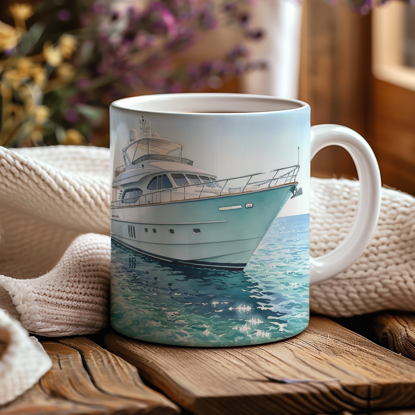 Hrnek s jachtou na klidném moři