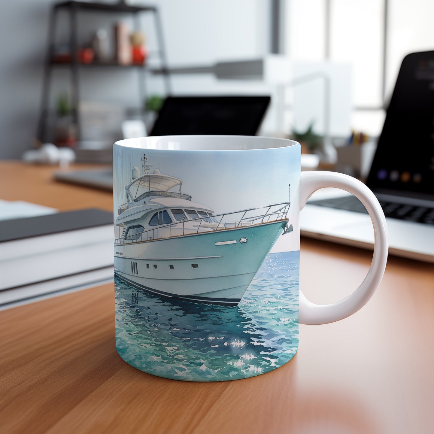 Hrnek s jachtou na klidném moři