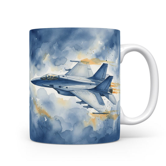 Stíhačka v bouřkovém nebi na hrnku