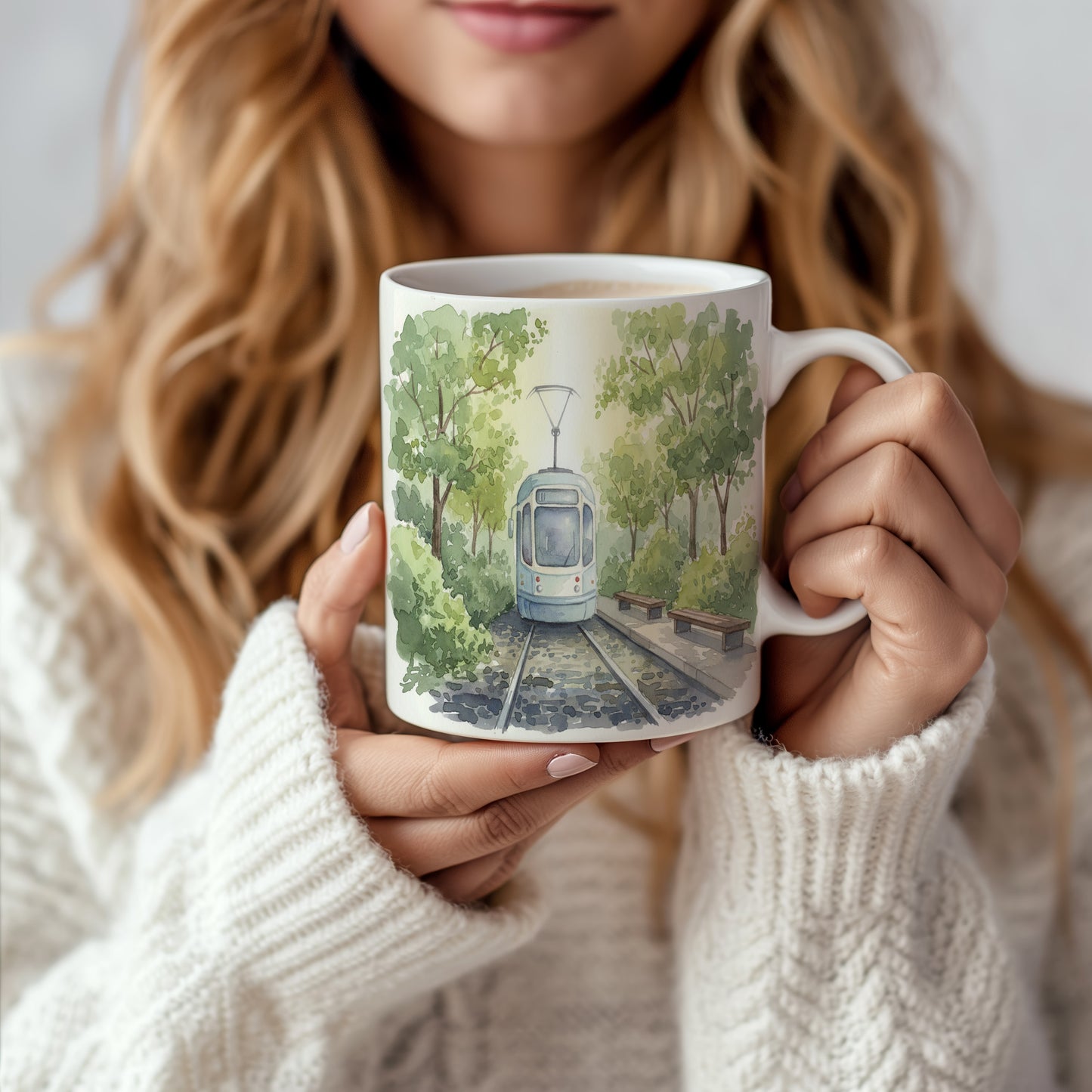 Hrnek s tramvají v parku