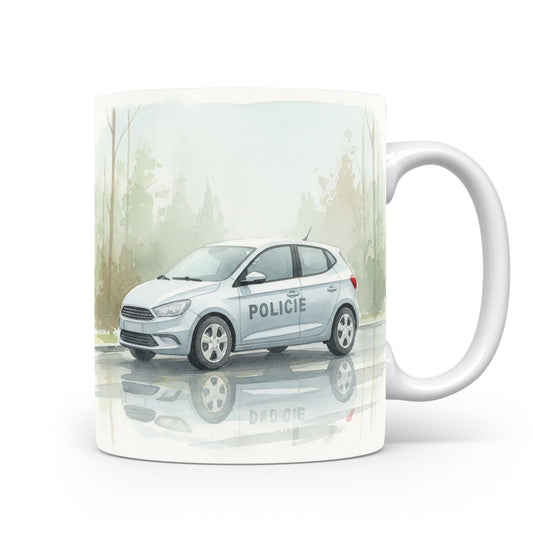 Akvarelové policejní auto na hrnku