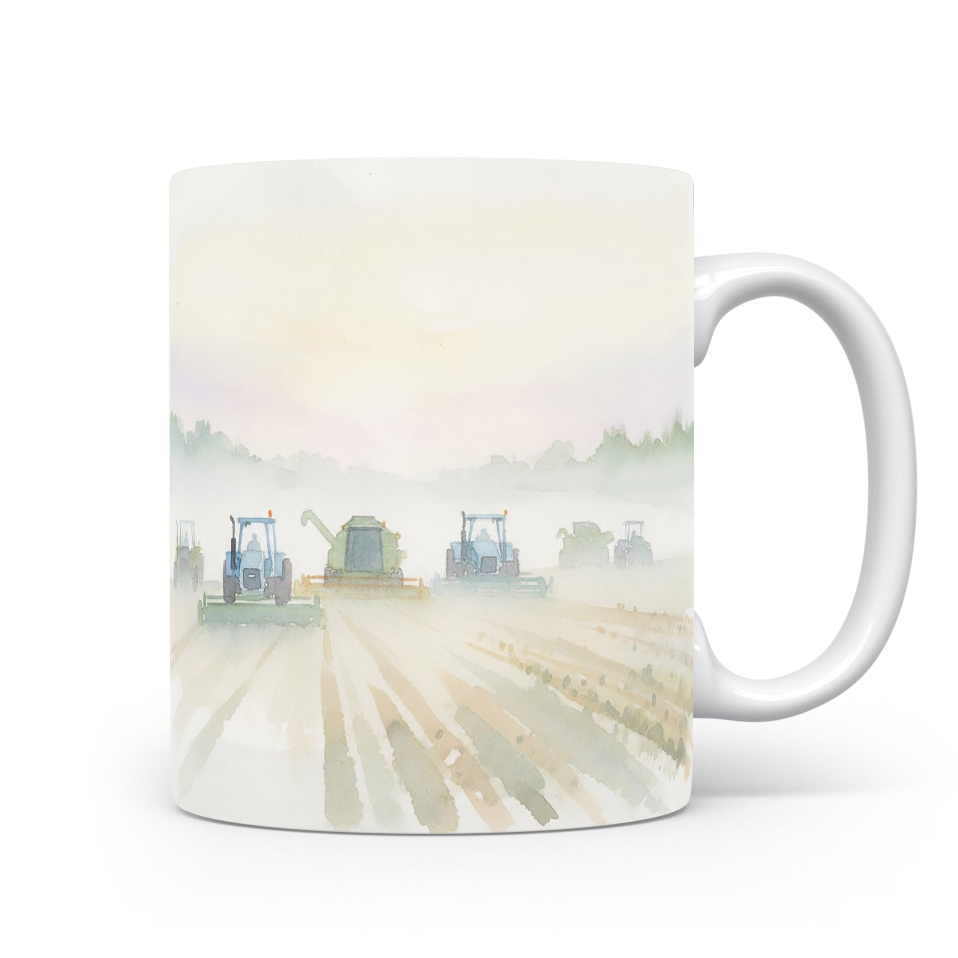 Hrnek s kombajnem na poli