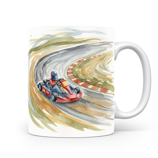 Hrnek s akvarelovou motokárou na dráze