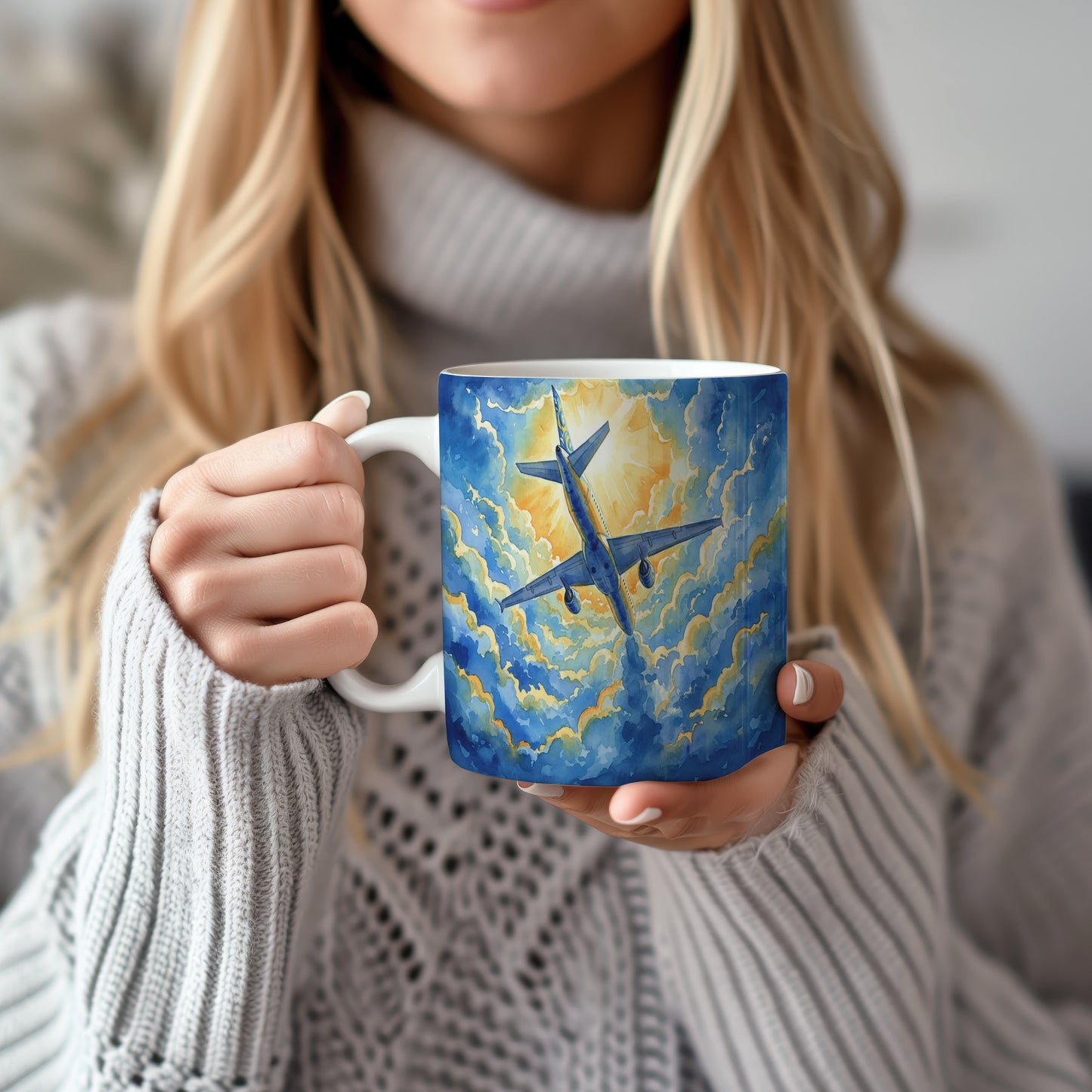 Hrnek s letadlem v záři slunce