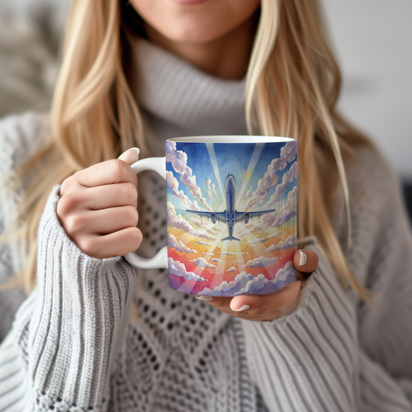 Hrnek s letadlem na vycházejícím slunci