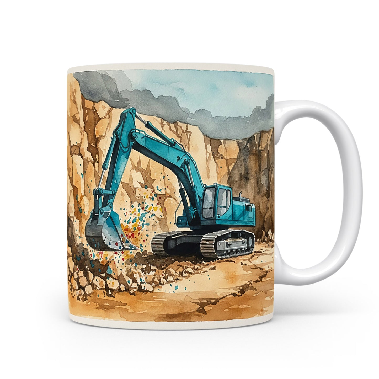 Hrnek s bagrem v kamenolomu