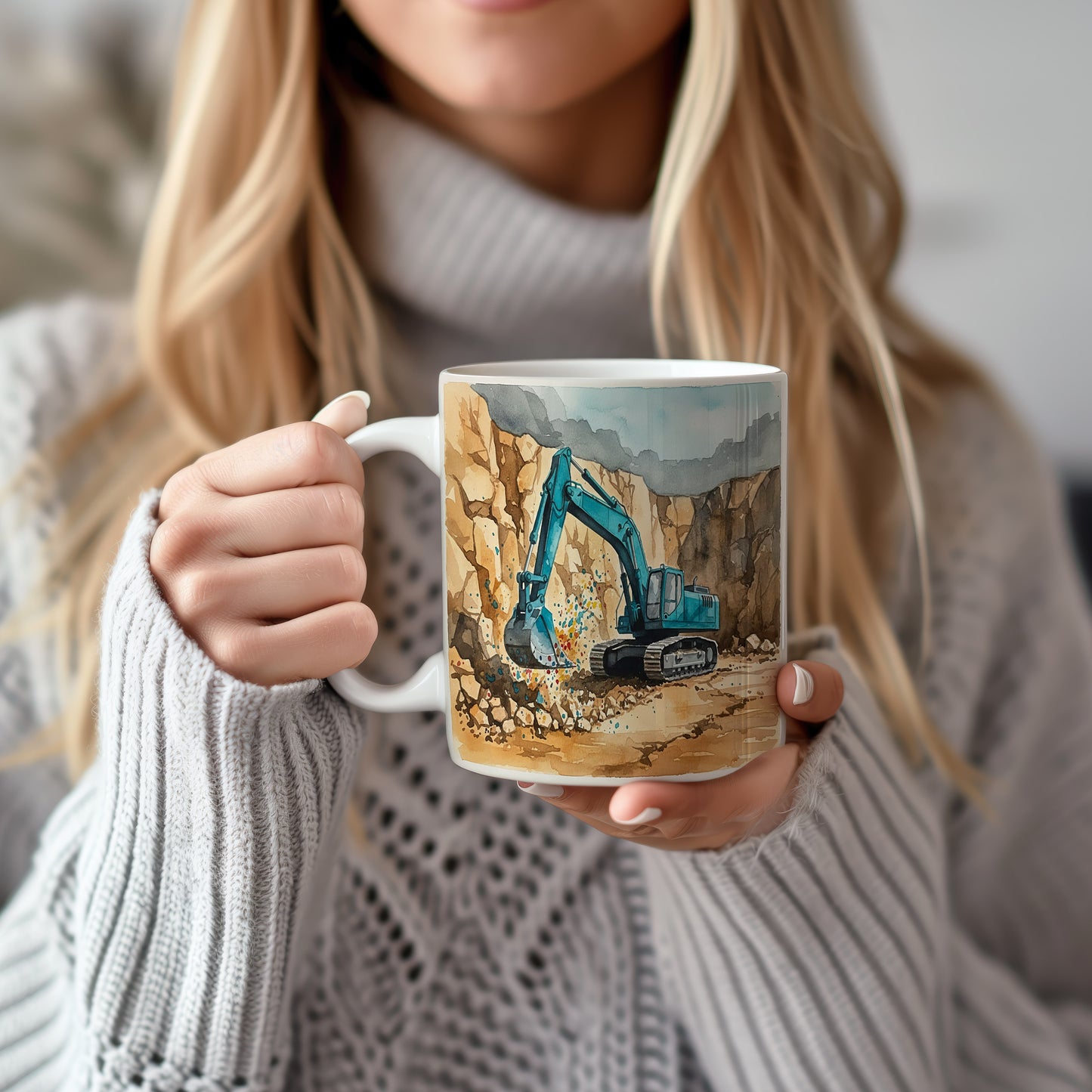 Hrnek s bagrem v kamenolomu