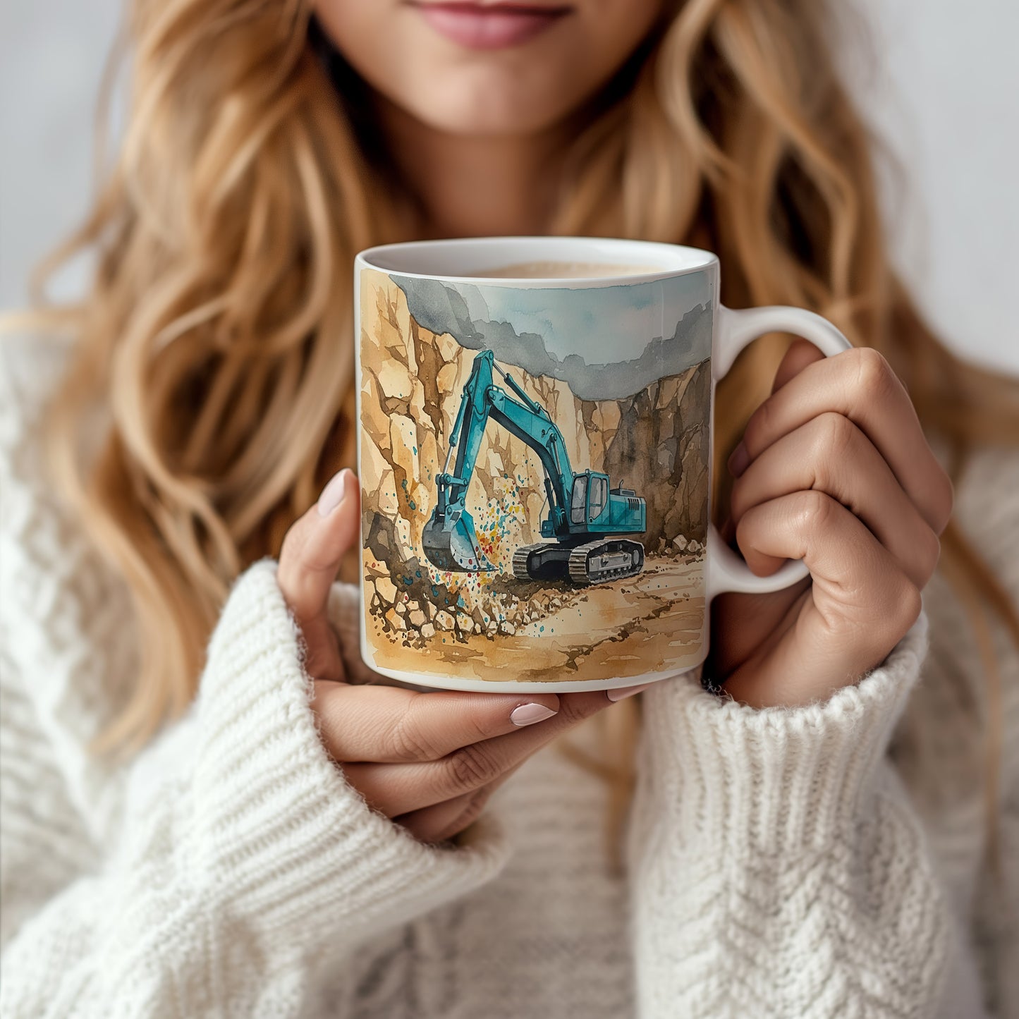 Hrnek s bagrem v kamenolomu