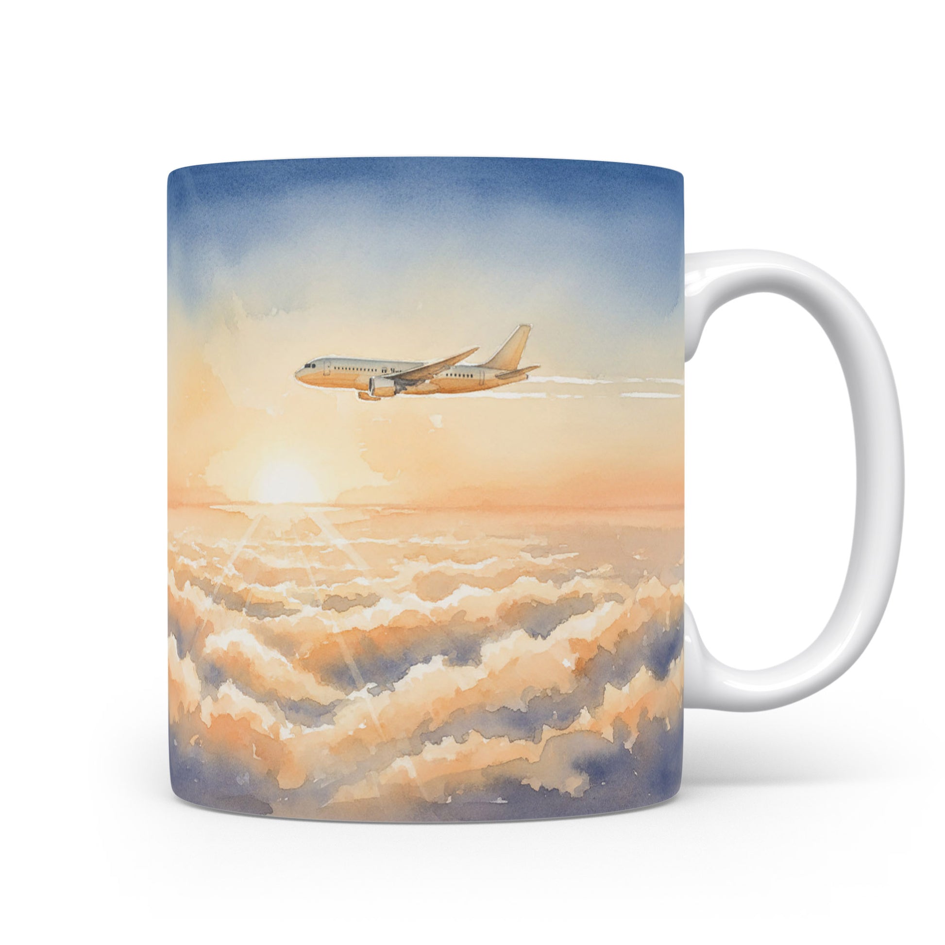 Hrnek s letadlem nad mraky