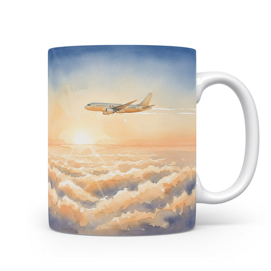 Hrnek s letadlem nad mraky