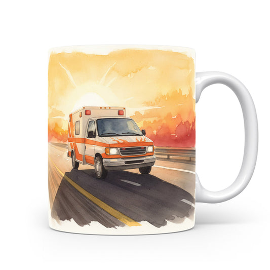 Hrnek s akvarelovou ambulancí na dálnici
