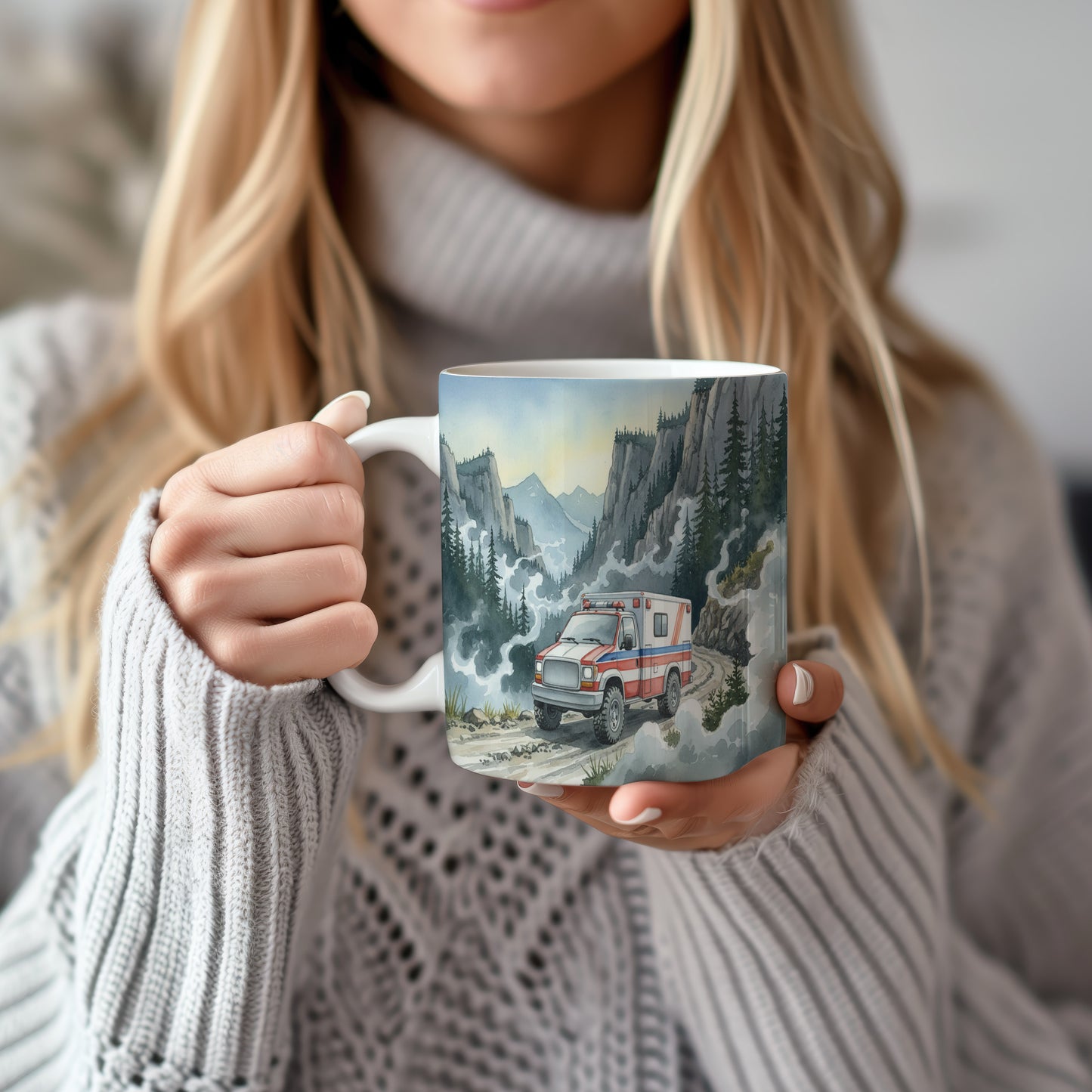 Hrnek s ambulancí v horách