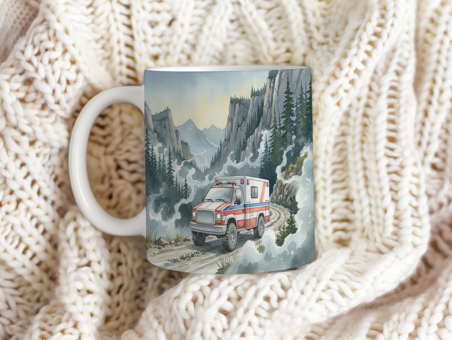 Hrnek s ambulancí v horách