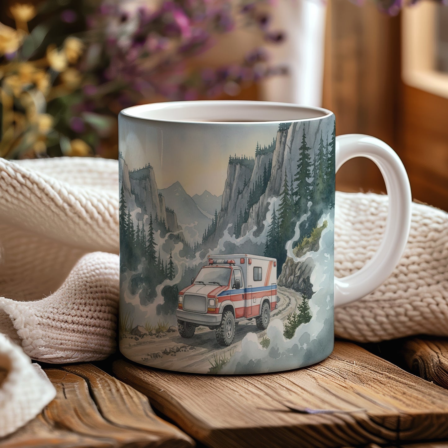 Hrnek s ambulancí v horách