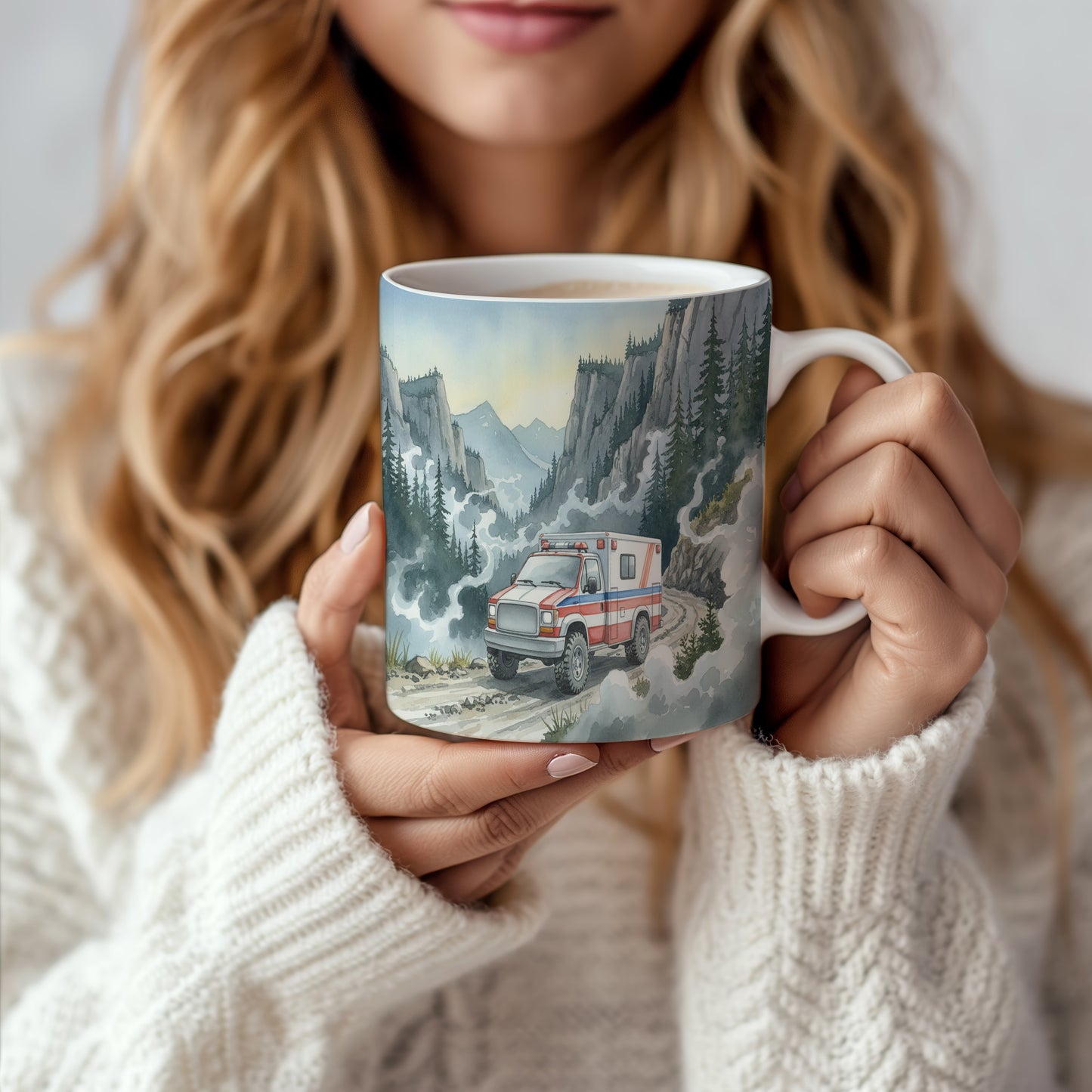 Hrnek s ambulancí v horách