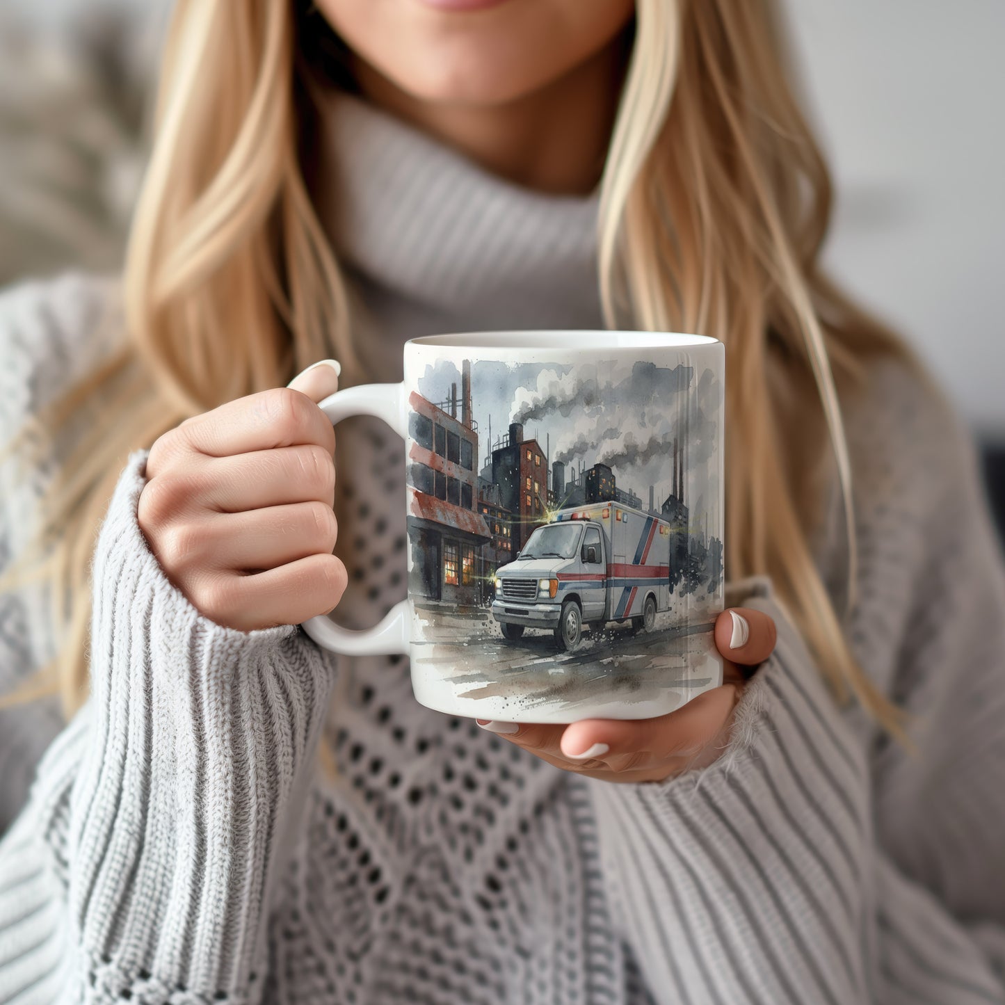 Hrnek s ambulancí v průmyslové zóně