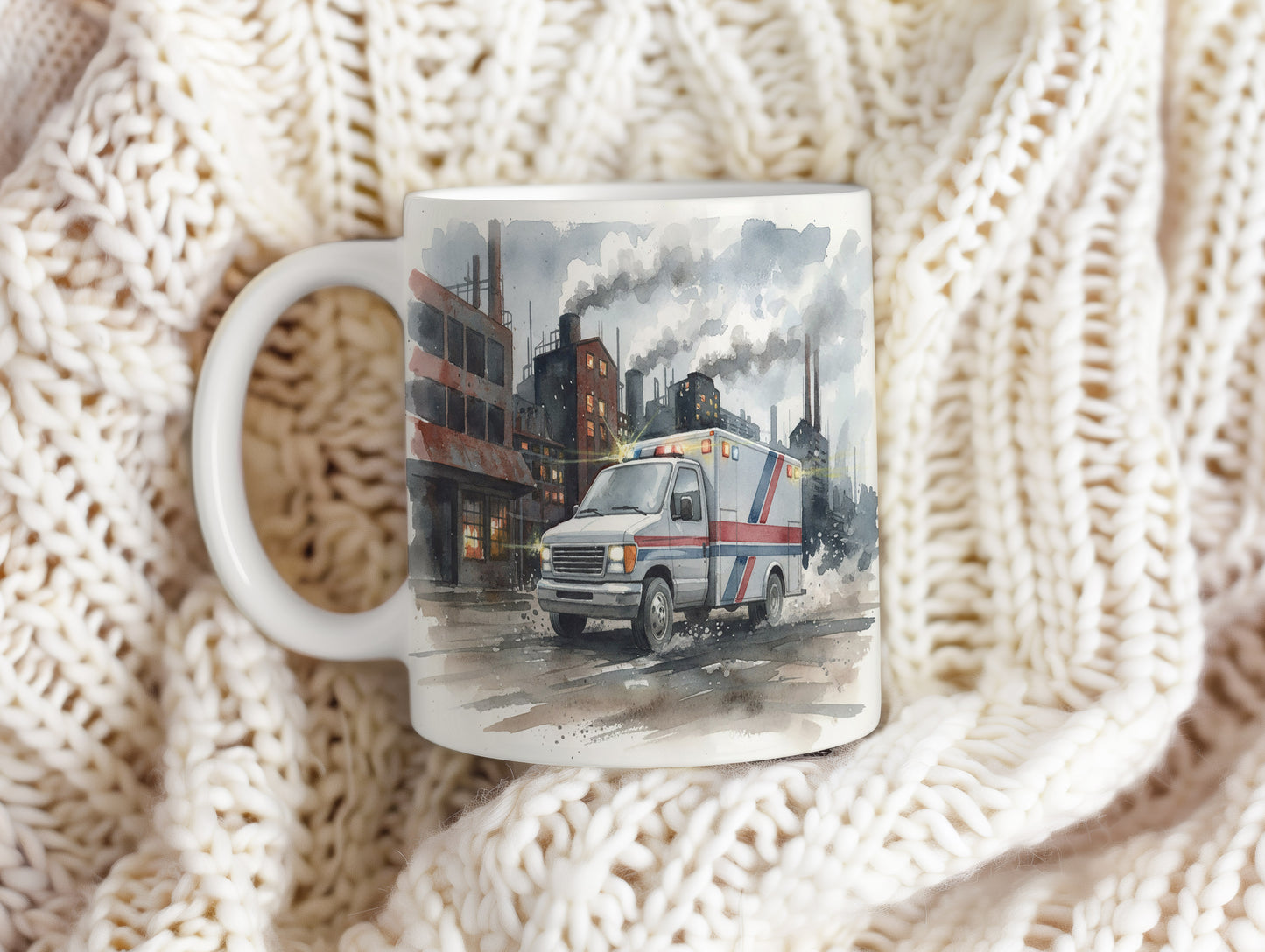 Hrnek s ambulancí v průmyslové zóně