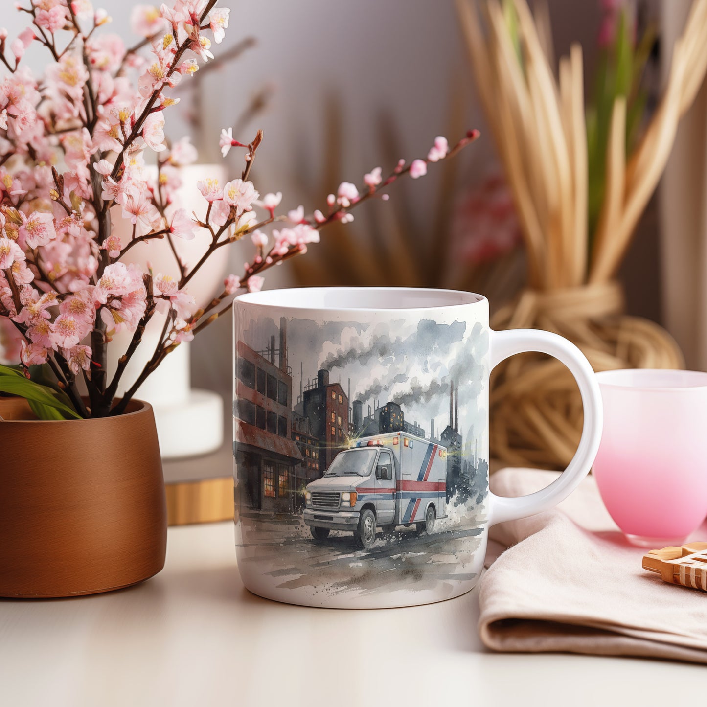 Hrnek s ambulancí v průmyslové zóně