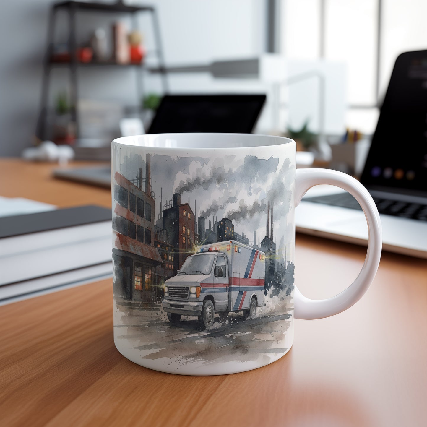 Hrnek s ambulancí v průmyslové zóně