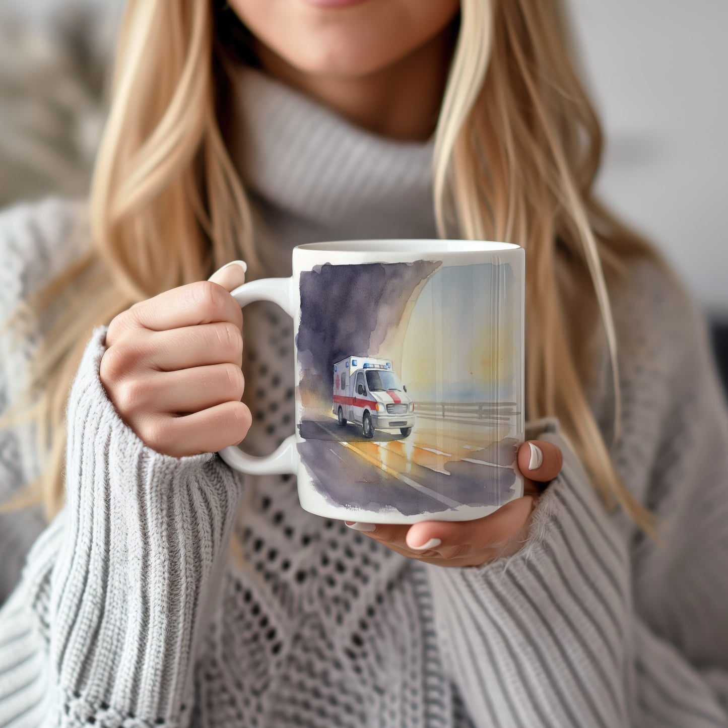 Hrnek s ambulancí v ranním světle