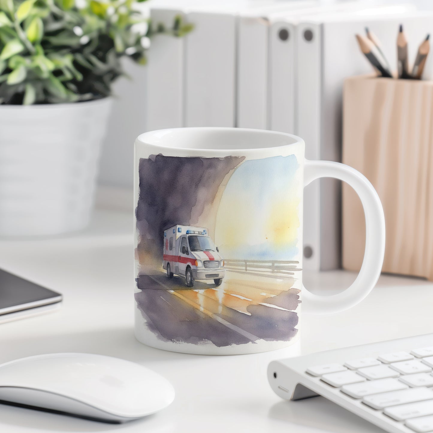Hrnek s ambulancí v ranním světle