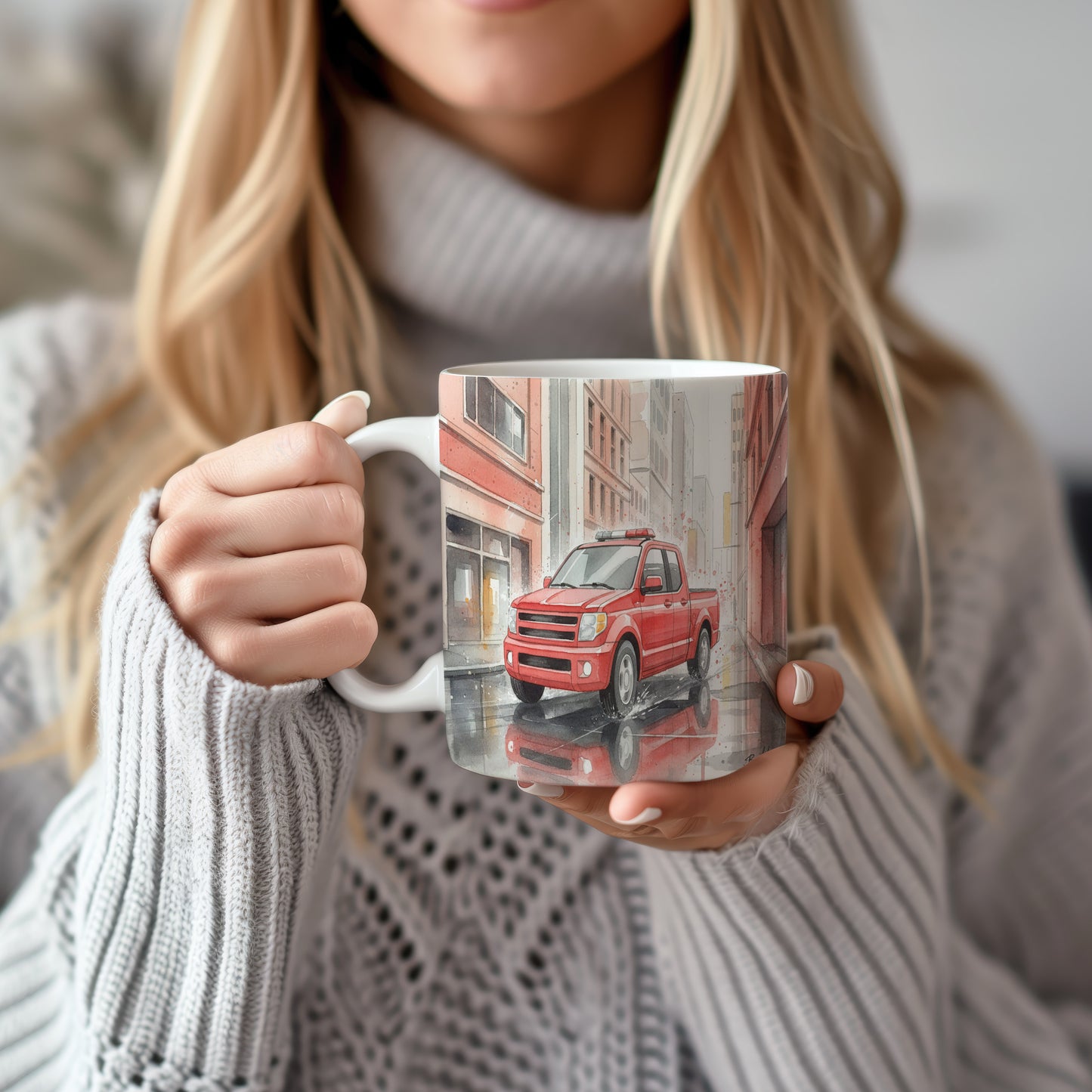 Hrnek s pickupem ve městě