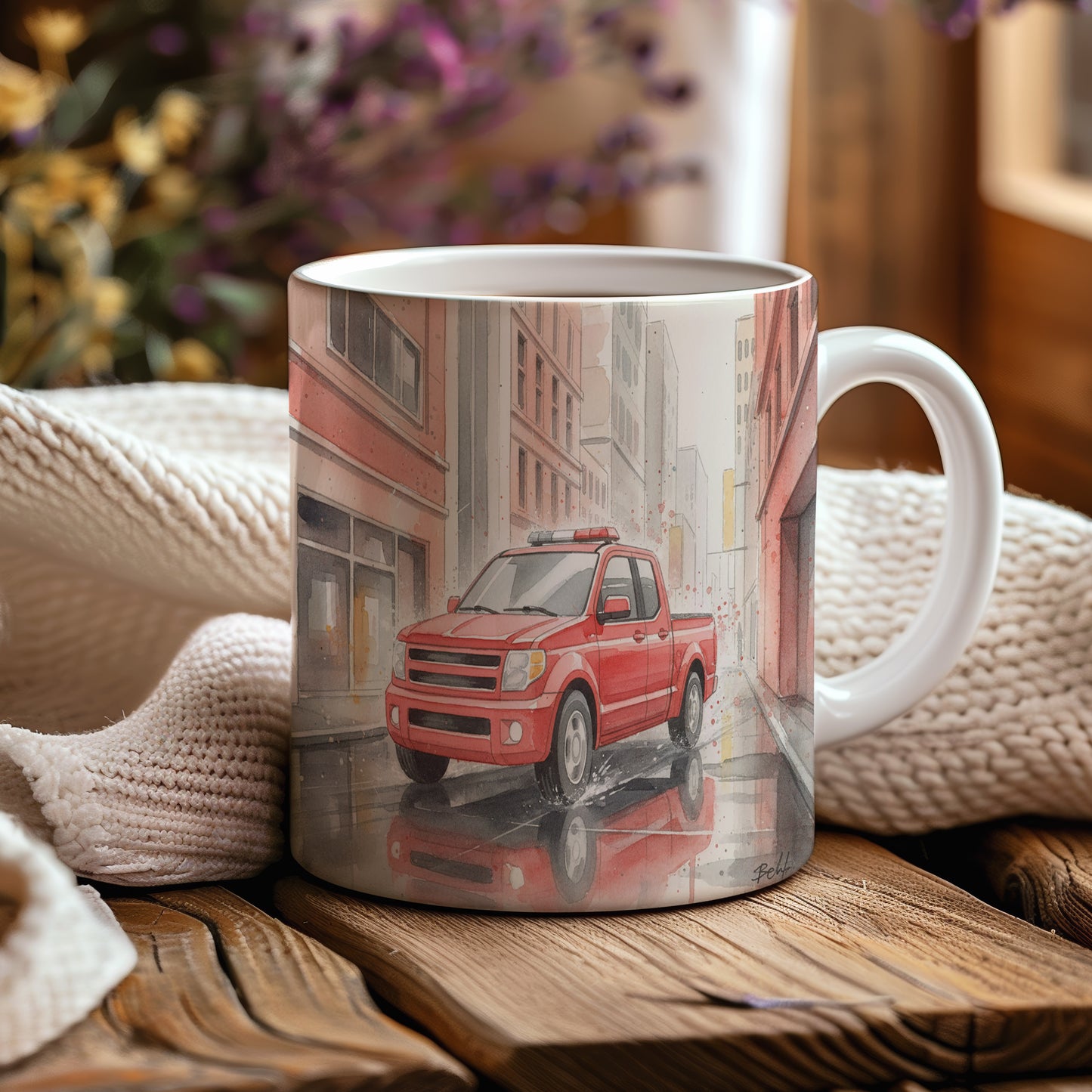 Hrnek s pickupem ve městě