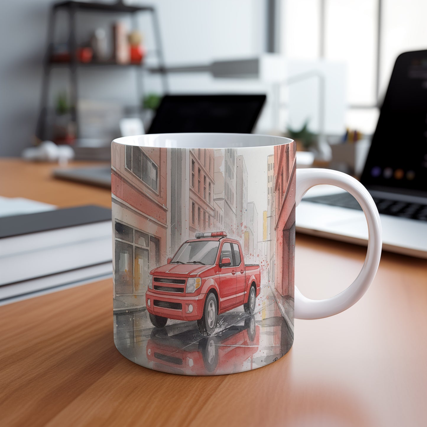 Hrnek s pickupem ve městě