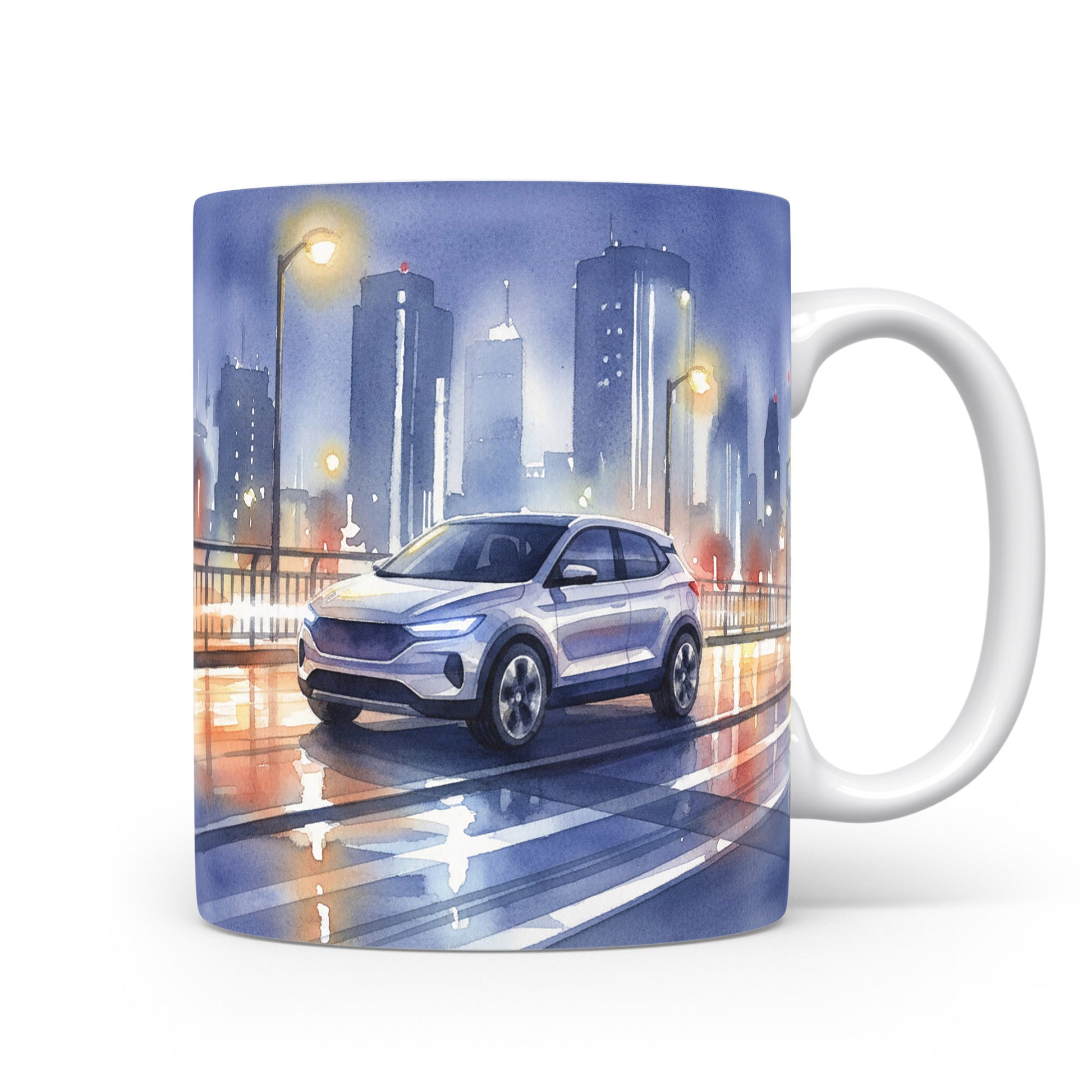 Akvarel SUV na nočním mostě