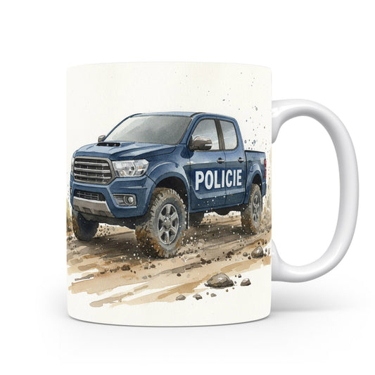 Policejní pickup na prašné cestě