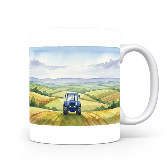 Traktor na pastvině akvarel