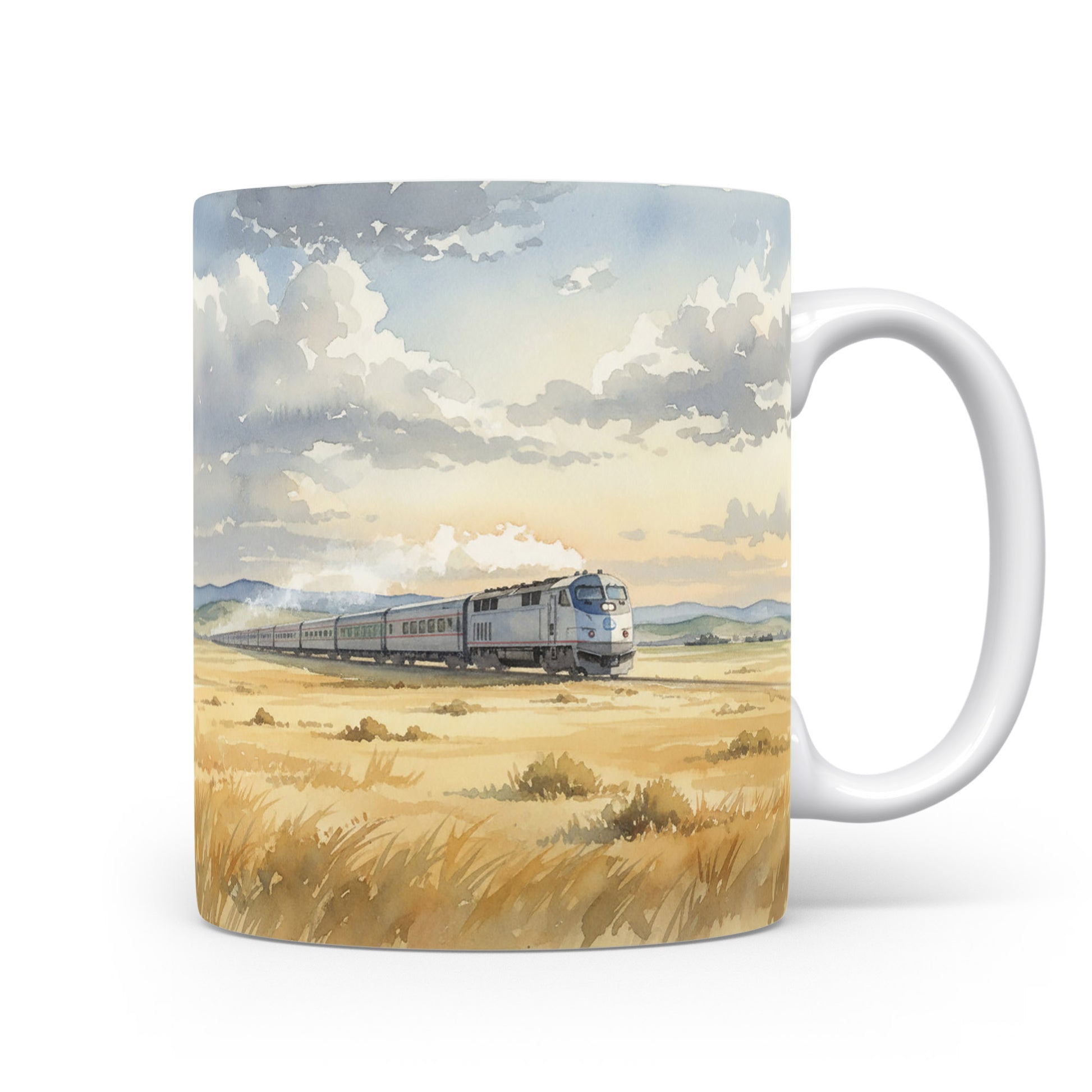 Lokomotiva v poli akvarel